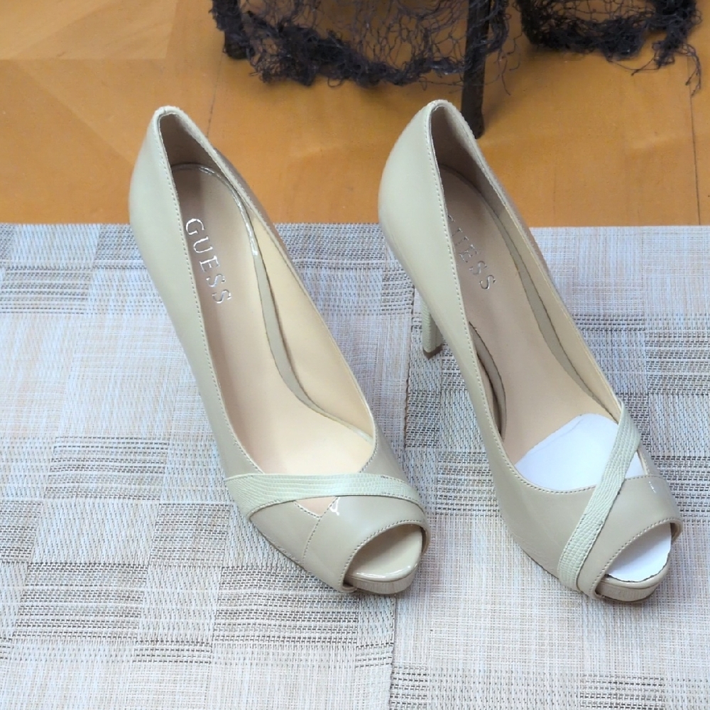Guess Women's Elegant Cream Peep Toe Heels